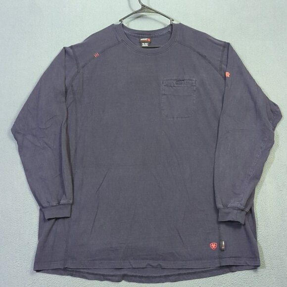 Ariat FR Shirt Men's 3XLT Tall Blue Air Crew Long Sleeve Flame Resistant Welder - Picture 2 of 13